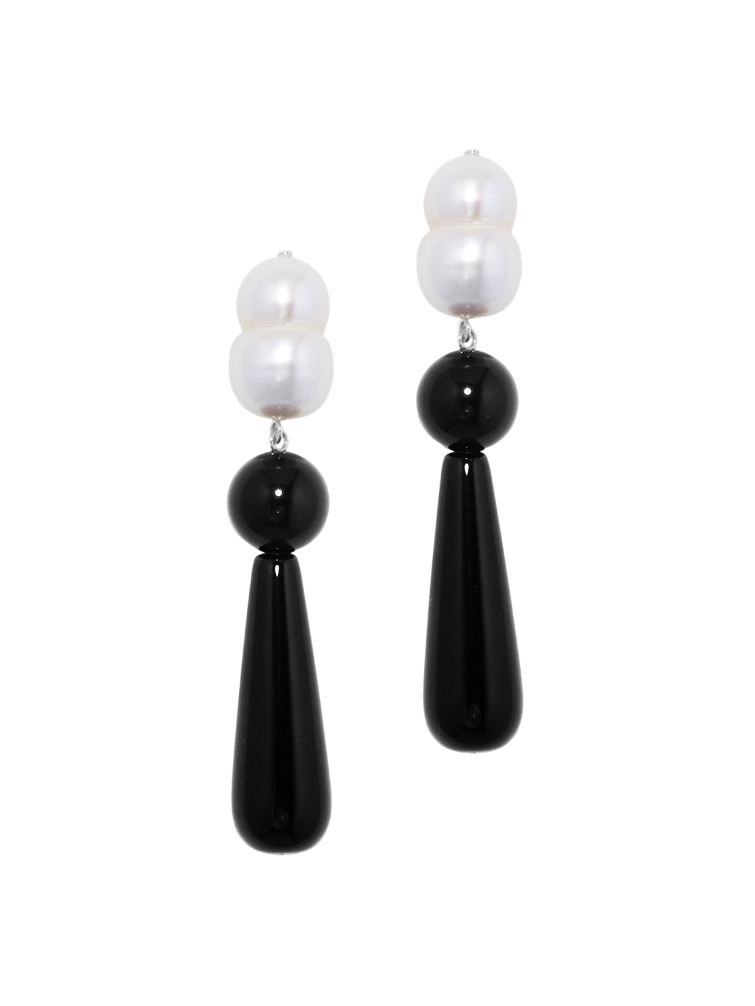 H69 - pearl and black onyx recycled silver earrings